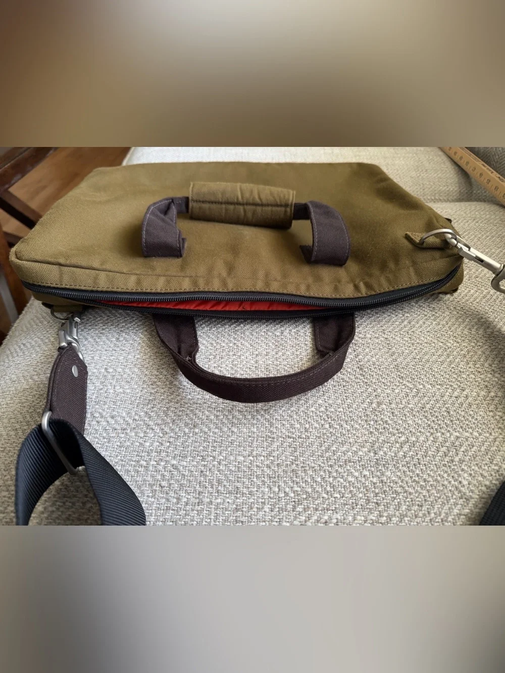 Jack Spade Greene St medium shoulder messenger bag orange lining heavy canvas